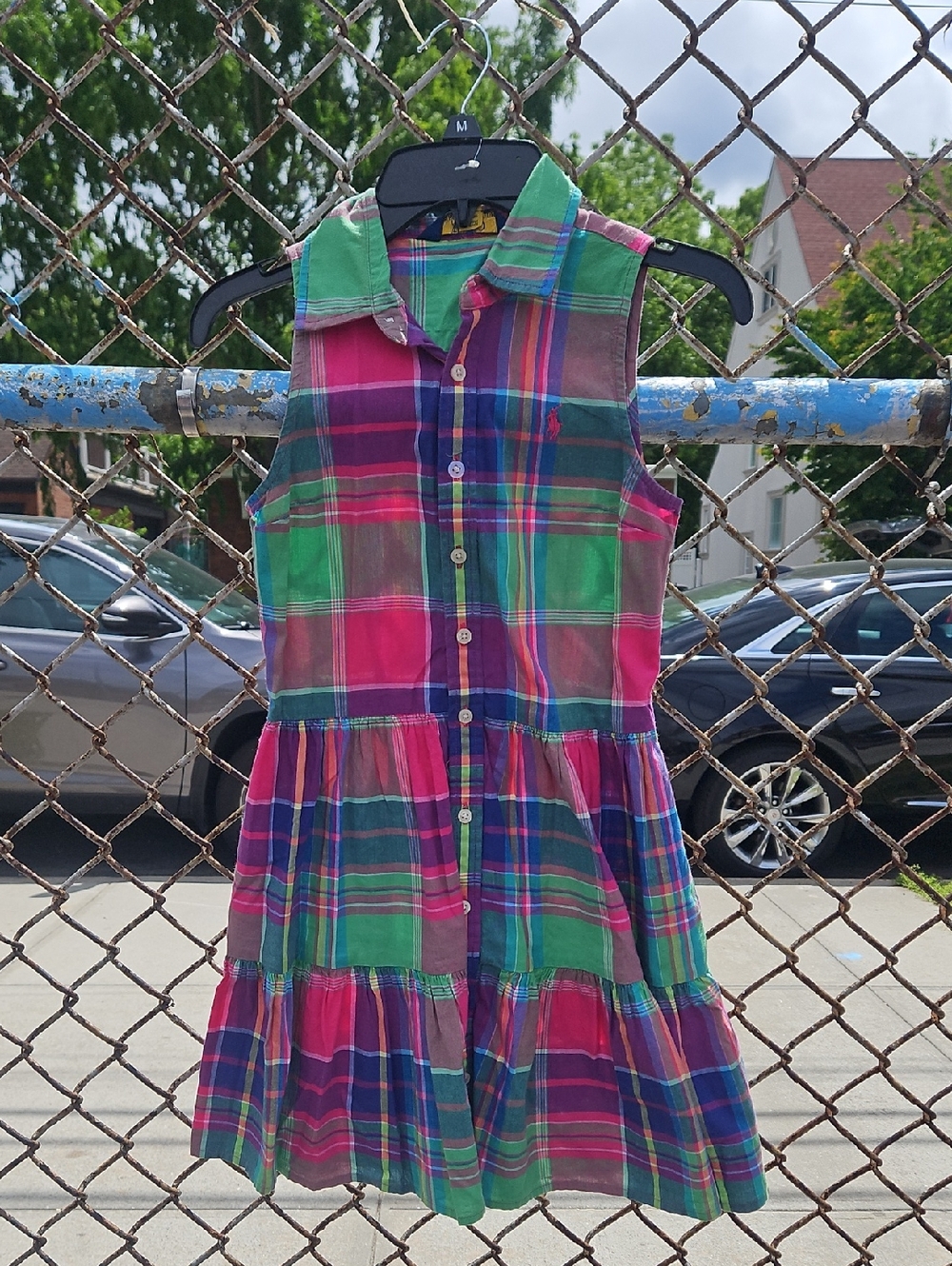 Polo by Ralph Lauren Girls Plaid Sleeveless Dress in Pink, Green, Blue
